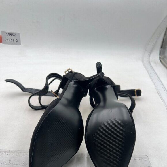 FSJ Women High Heel Ankle Straps Sandals Pointed Toe Pumps Dress Shoes Black - Picture 6 of 7